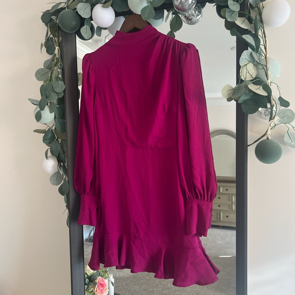 Pink silk mini dress with ruffle detail #minidress